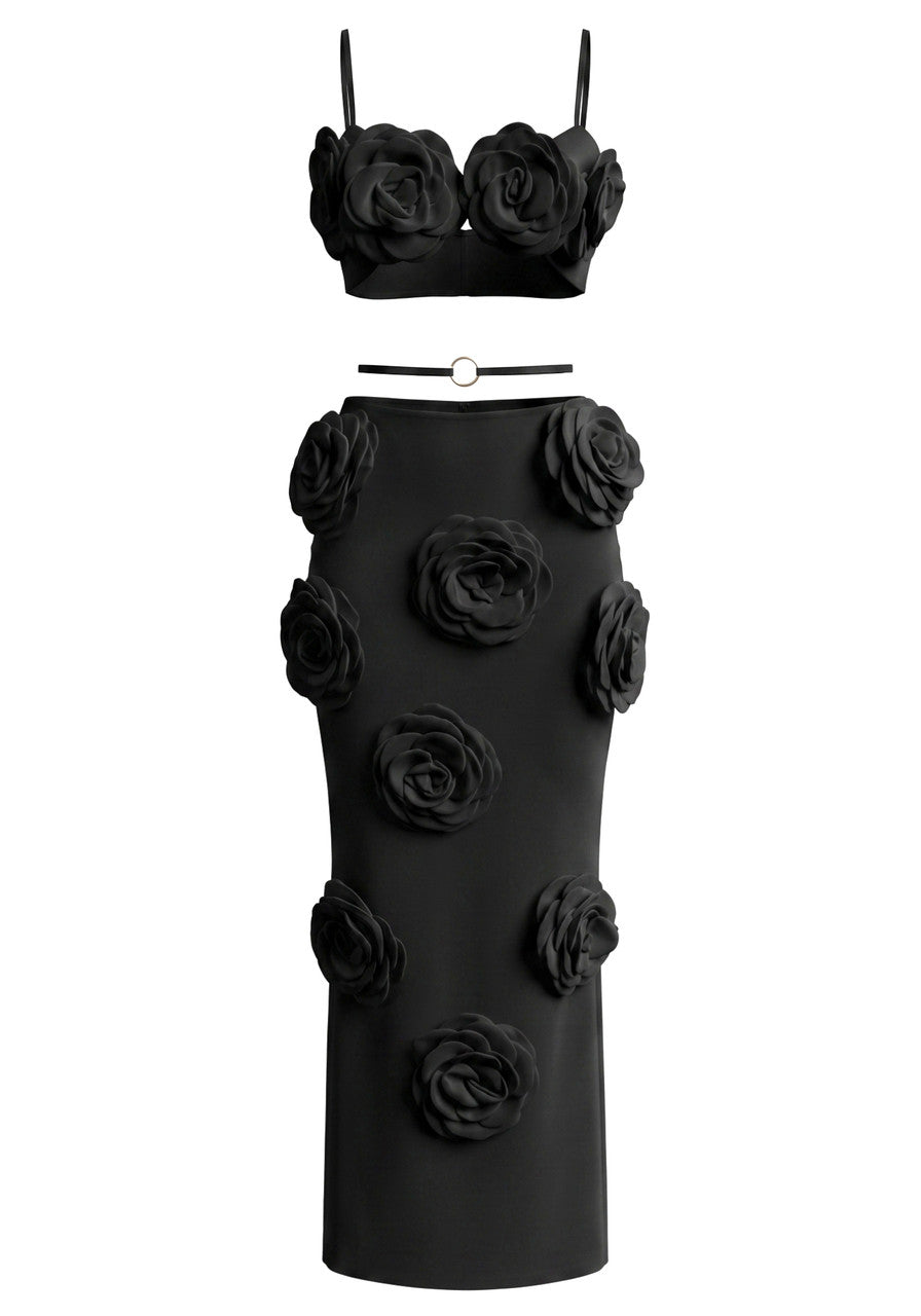 Floral Detail Two Piece Maxi Dress Black