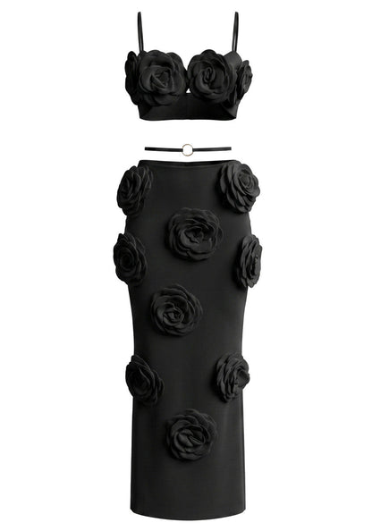 Floral Detail Two Piece Maxi Dress Black