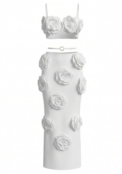 Floral Detail Two Piece Maxi Dress White