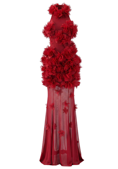 Petal Detail Maxi Dress Red