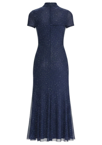 Short Sleeve Sparkly A Line Midi Dress Blue