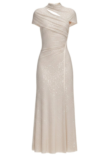 Short Sleeve Sparkly A Line Midi Dress Ivory