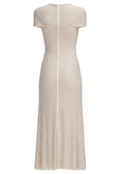 Short Sleeve Sparkly A Line Midi Dress Ivory