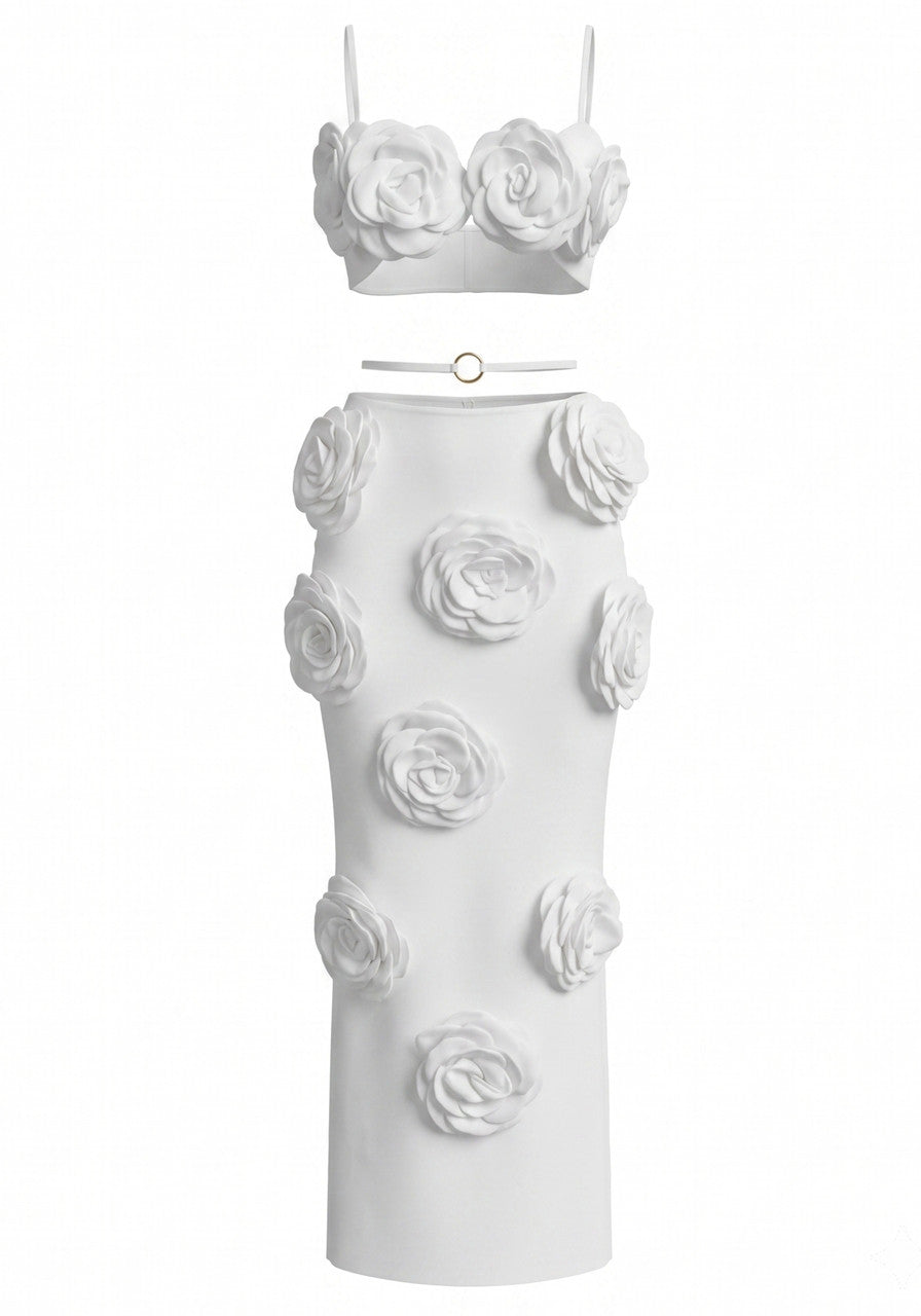Floral Two Piece Maxi Dress in White, photo 1 - Deida's Fashion