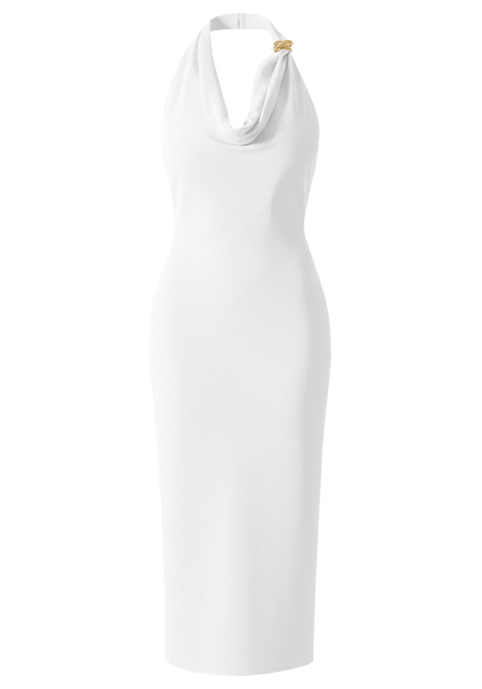 Halter Draped Midi Dress in White, photo 1 - Deida's Fashion