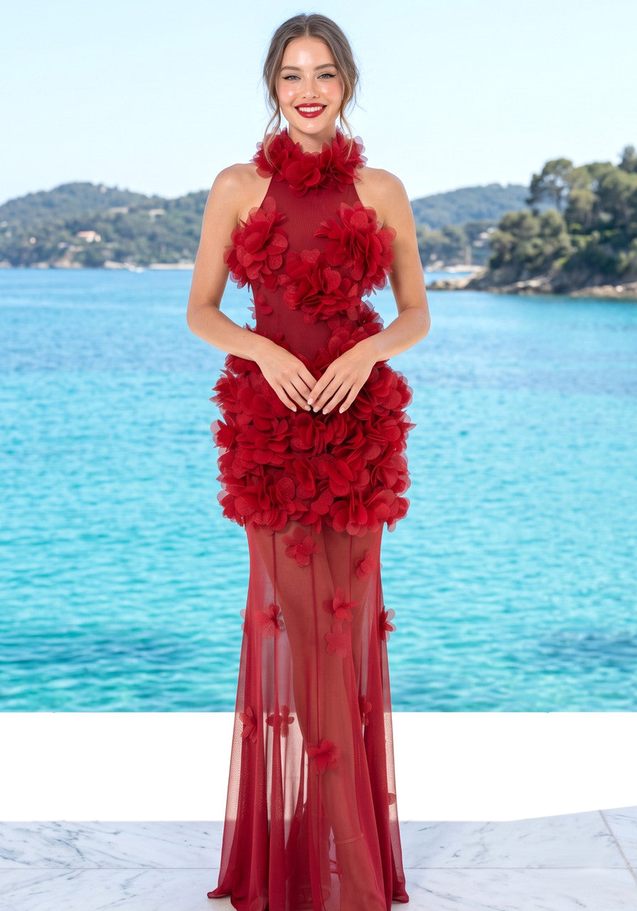Petal Detail Maxi Dress in Red, photo 8 - Deida's Fashion