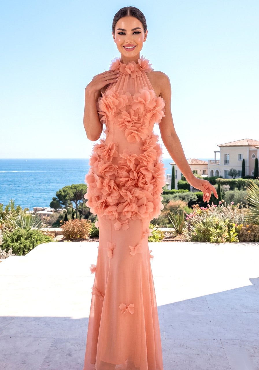 Petal Detail Maxi Dress in Salmon Pink, photo 9 - Deida's Fashion
