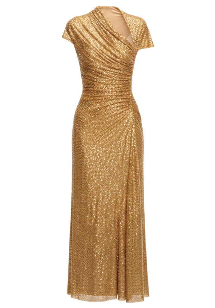 Short Sleeve Draped Maxi Dress in Gold, photo 1 - Deida's Fashion