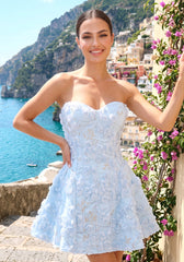 Strapless Floral Corset A-Line Dress in Blue, photo 7 - Deida's Fashion
