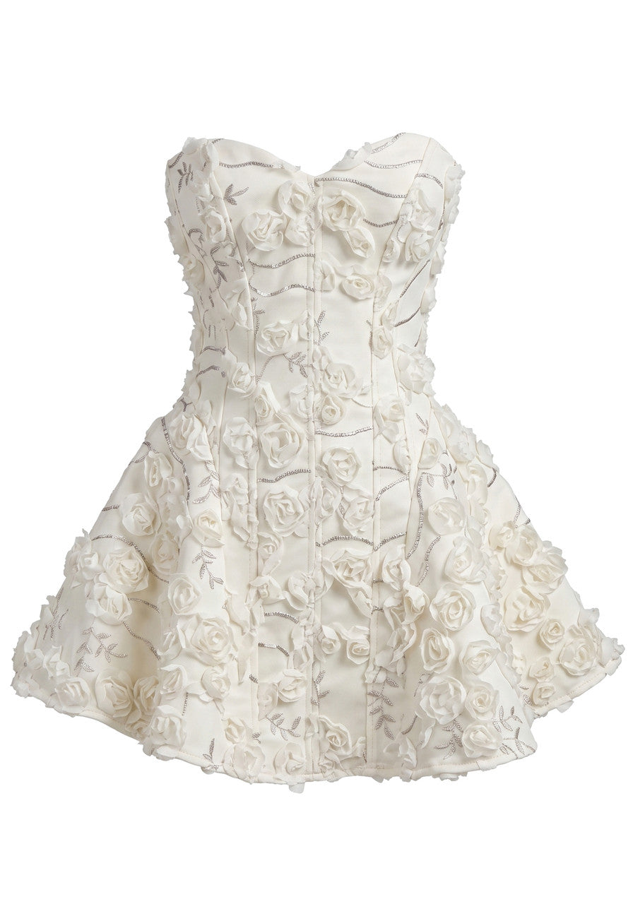 Strapless Floral Corset A-Line Dress in Ivory, photo 1 - Deida's Fashion